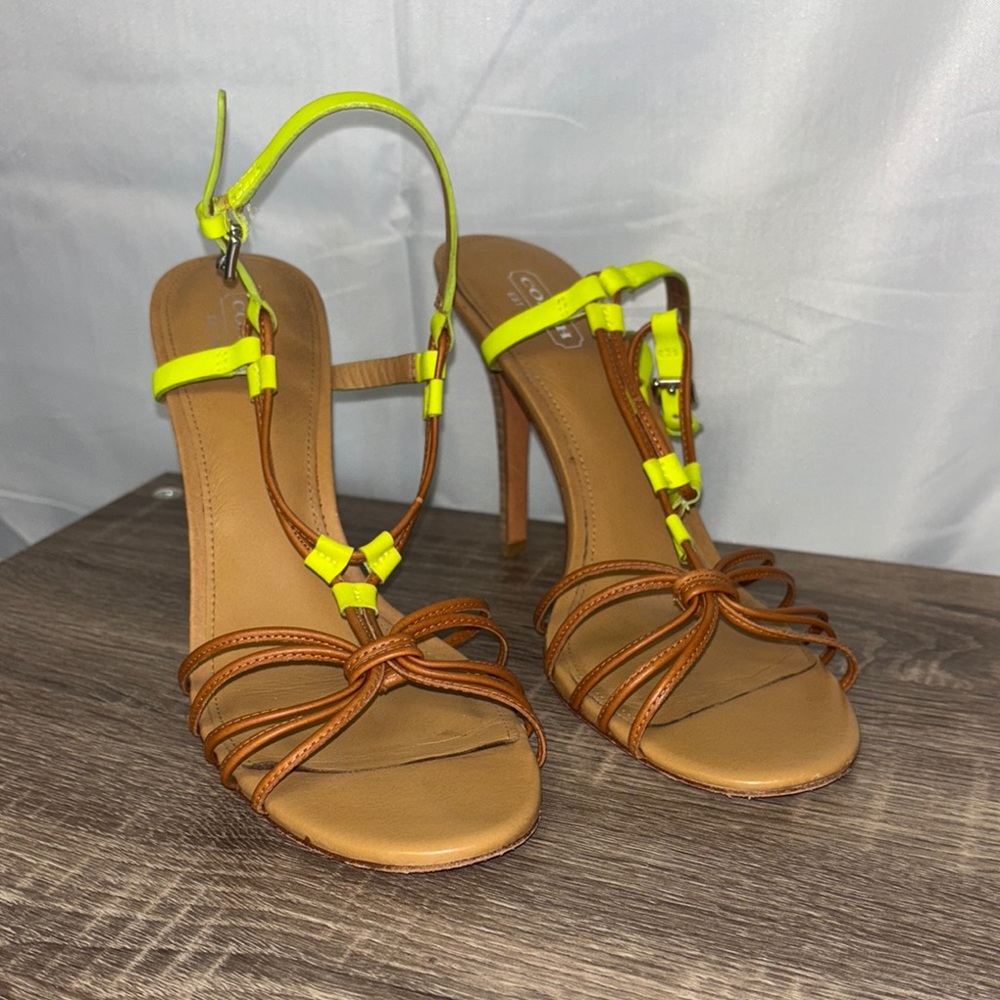 Coach Brown and Yellow Strappy Heels